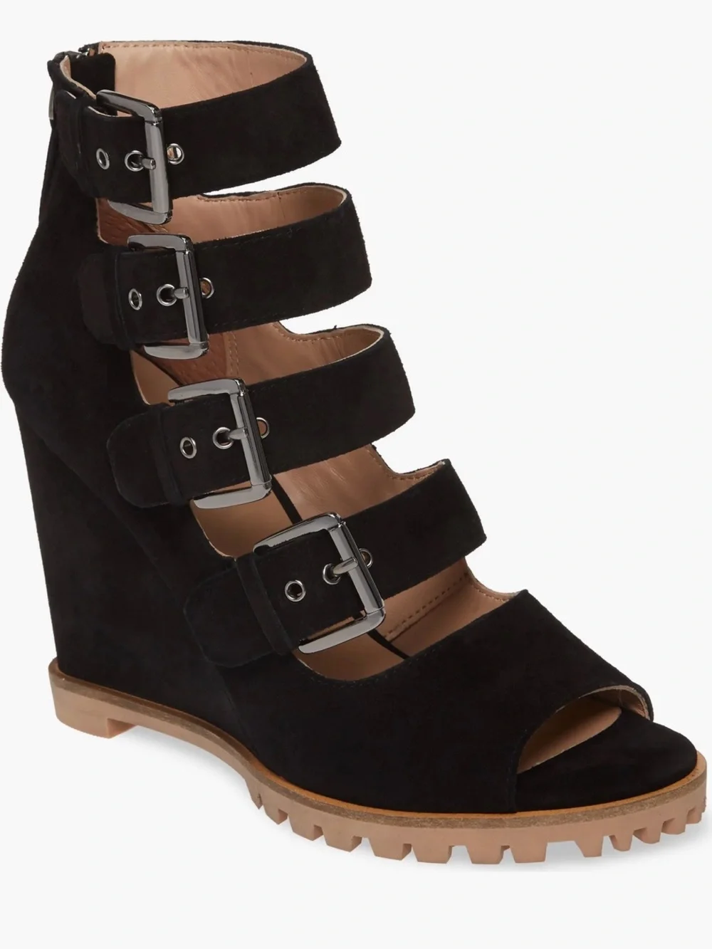 Linea Paolo Wisteria Buckle Wedge Sandal in Black Suede Size 9 MSRP $139